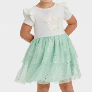 Cat & Jack Girls White and Mint Green Star Dress